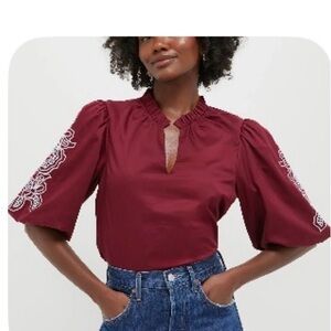 Tuckernuck Hyacinth House Plum with Lilac Embroidery Floria Blouse